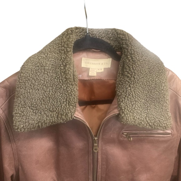 Vintage Colebrook & Co Brown Leather Aviator Jacket Sherpa Collar Women’s Sz Med - Picture 4 of 15